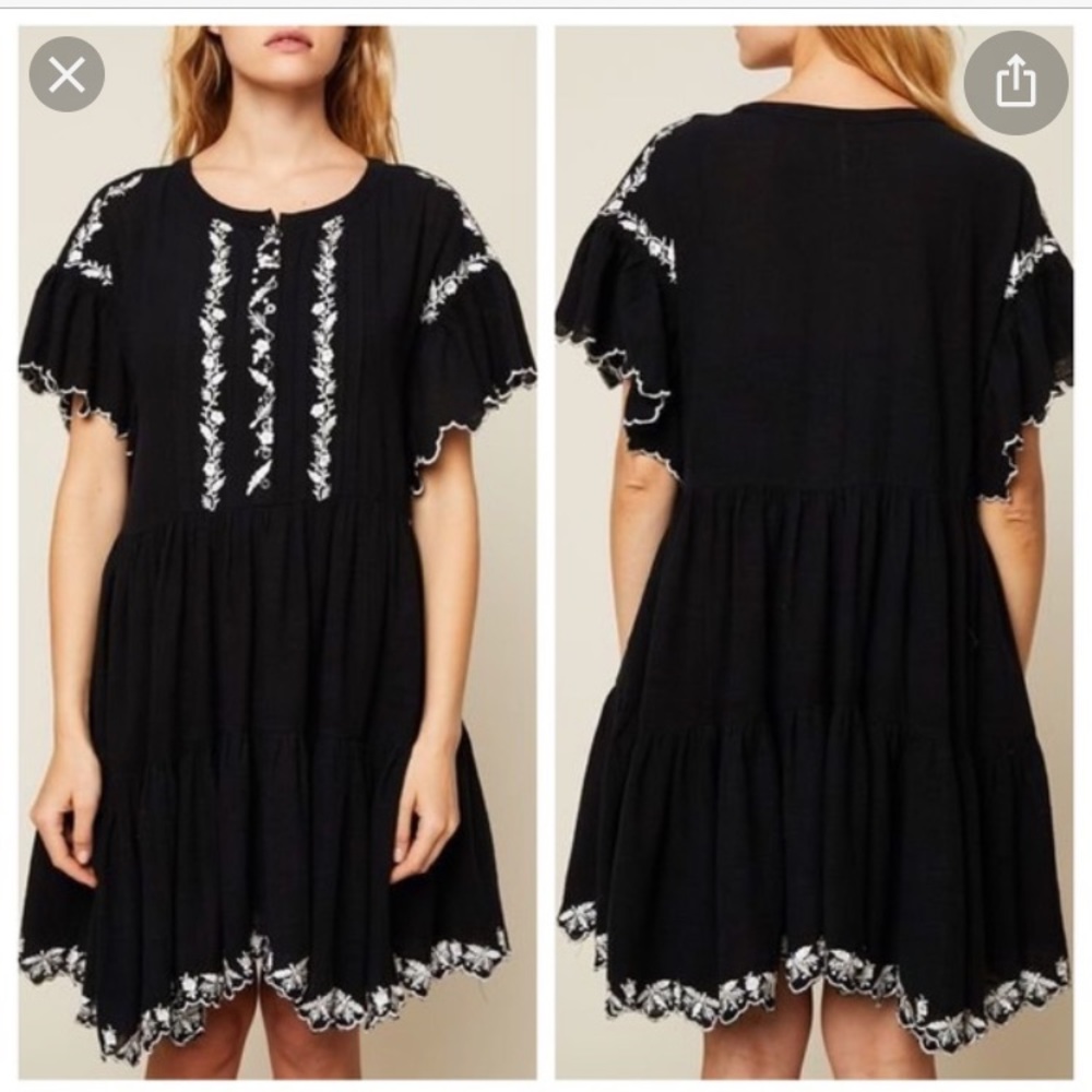 Free People black tiered dress white details